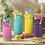 Kids 12oz Stainless Steel Water Bottle with Flip Straw & Handle