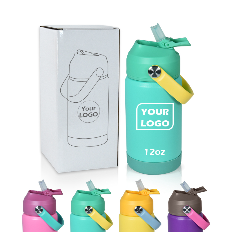 Kids 12oz Stainless Steel Water Bottle with Flip Straw & Handle