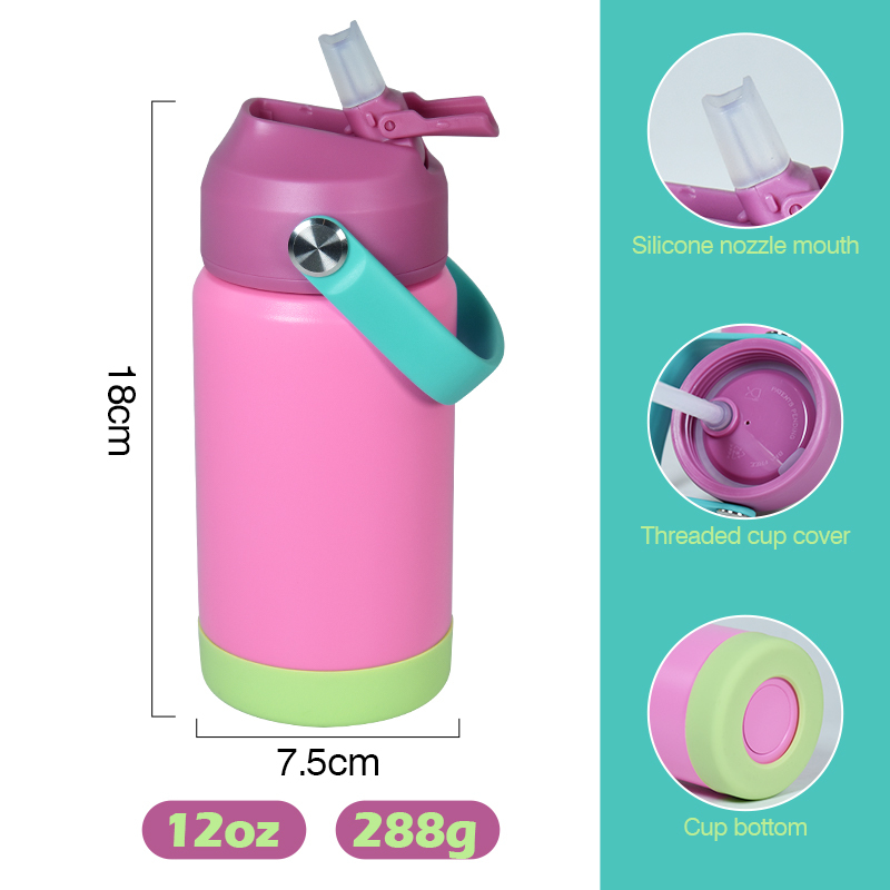 Kids 12oz Stainless Steel Water Bottle with Flip Straw & Handle