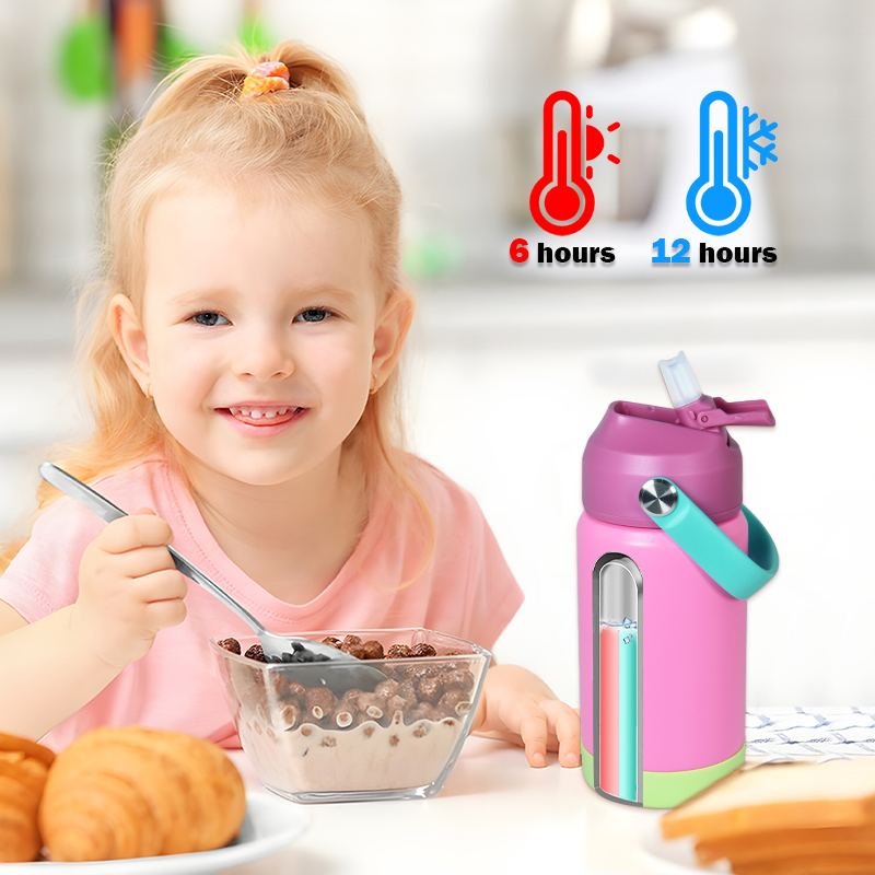 Kids 12oz Stainless Steel Water Bottle with Flip Straw & Handle