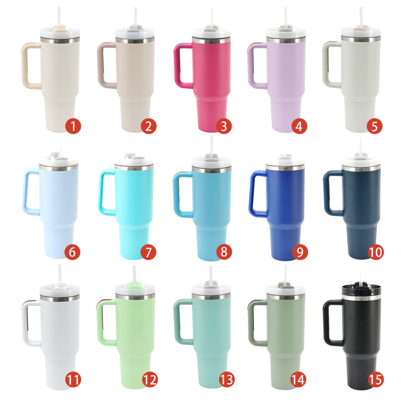 Custom 40oz Stainless Steel Tumbler with Handle & Straw