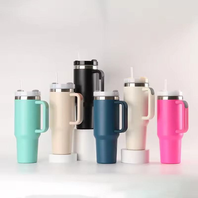 Custom 40oz Stainless Steel Tumbler with Handle & Straw