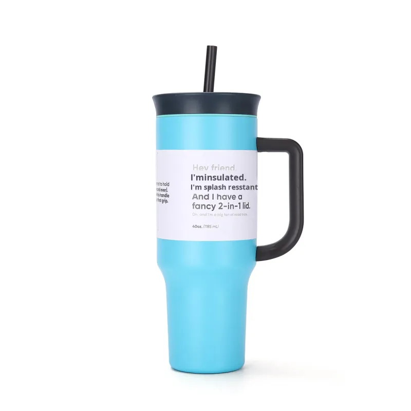 40oz Stainless Steel Insulated Tumbler with Straw & Handle