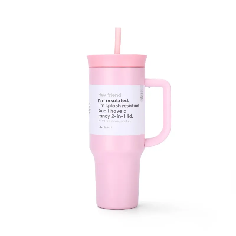 40oz Stainless Steel Insulated Tumbler with Straw & Handle