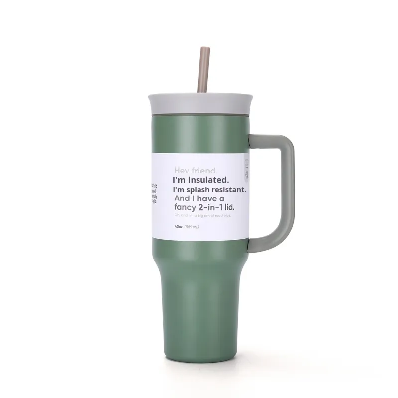 40oz Stainless Steel Insulated Tumbler with Straw & Handle