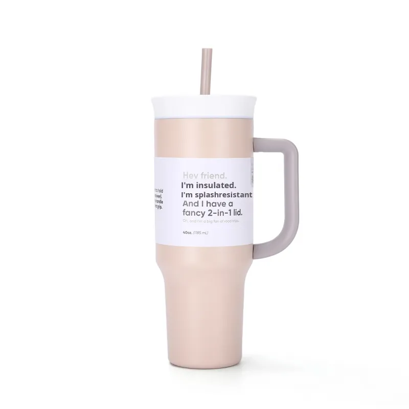 40oz Stainless Steel Insulated Tumbler with Straw & Handle