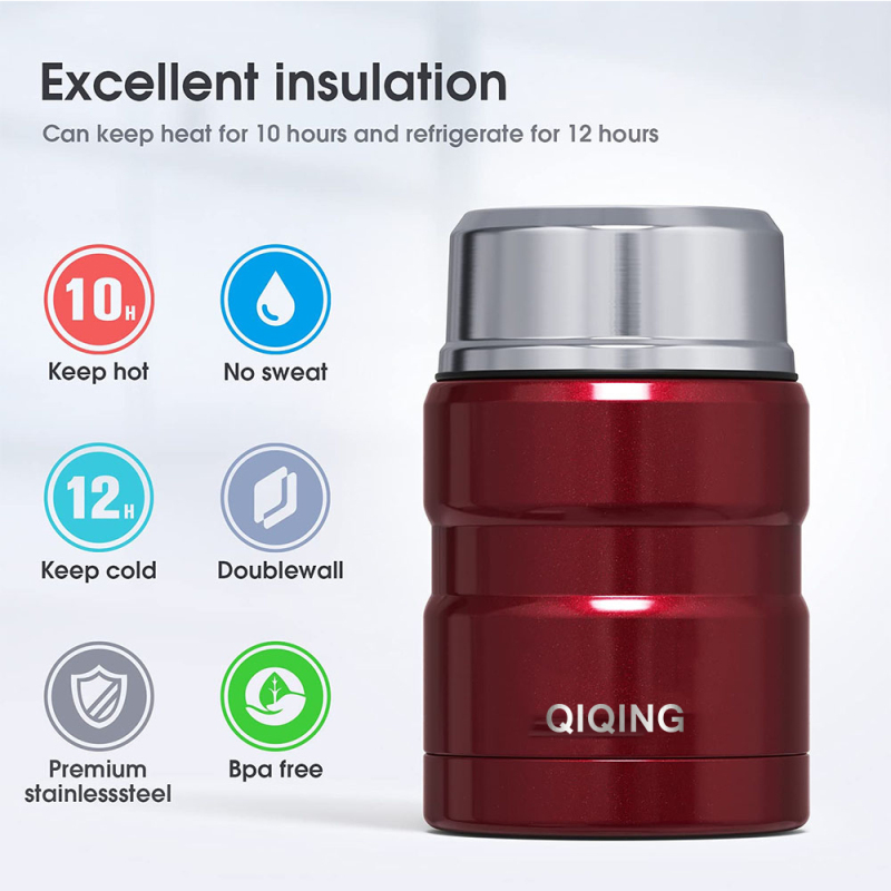 Double Wall Vacuum Insulated Food Thermos with Spoon