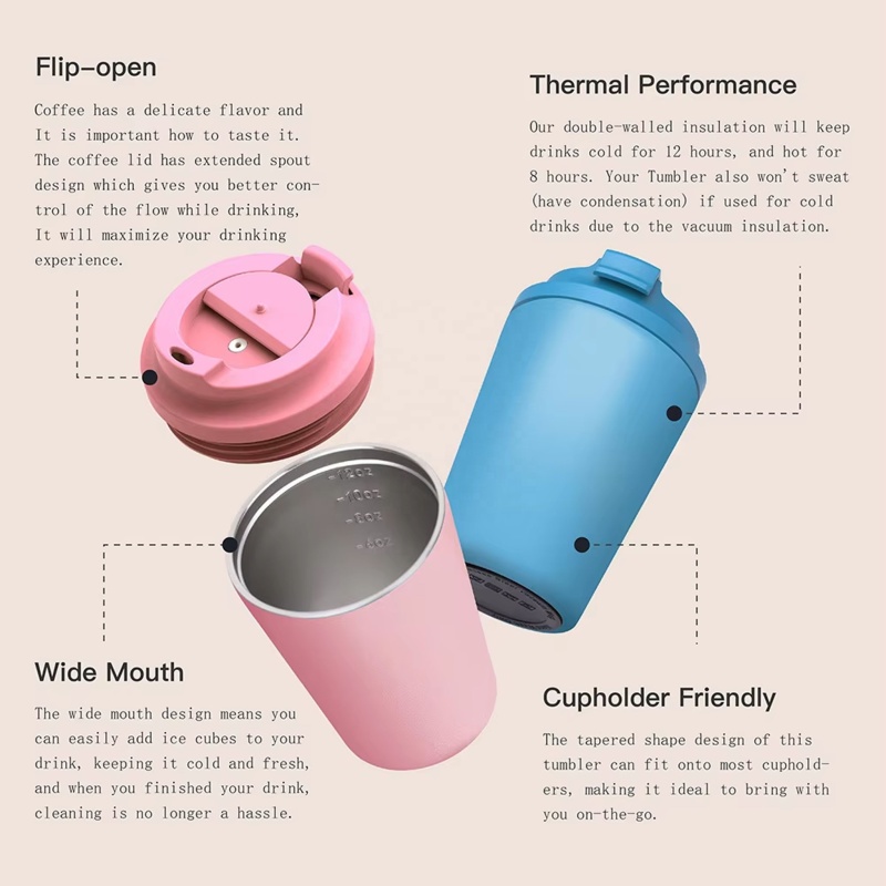 Custom Logo Eco-Friendly 12oz Vacuum Insulated Coffee Mug with Lid
