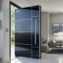 Sleek Black Pivot Security Front Door Modern Heavy Duty Steel Entry Door for High End Villa Residential Building