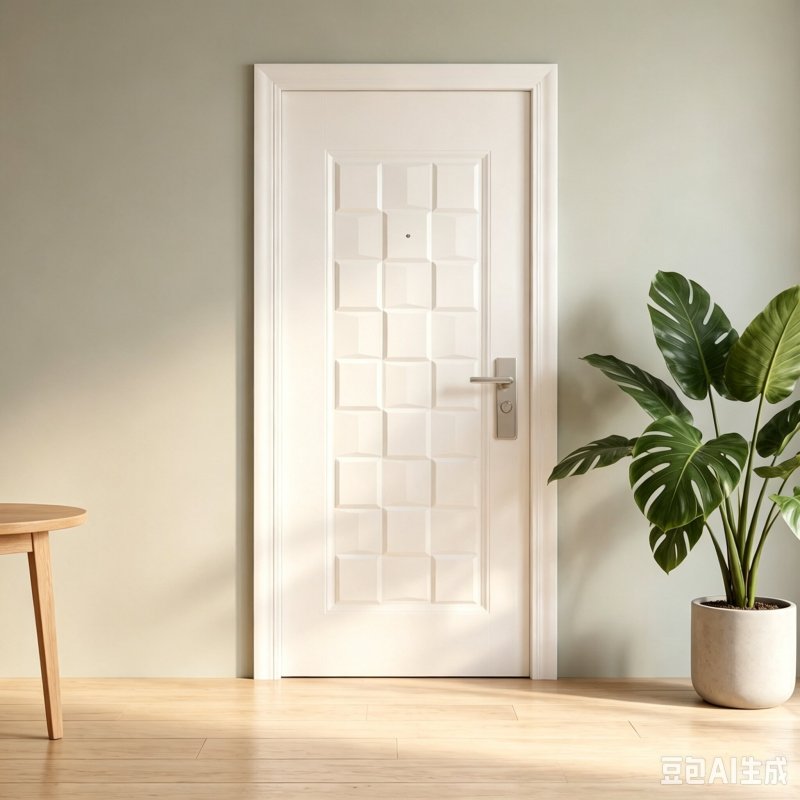 White 3D Embossed Cube Pattern Steel Security Single Entry Door Reinforced Steel Structure Custom Size For Modern House Apartment Residential Projects