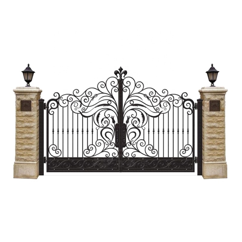Modern House Main Gate Design Wrought Iron Doors Customized Size Luxury Entrance Wrought Iron Doors