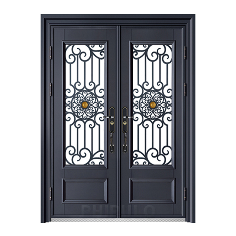 OEM Modern Home Use Wrought Iron Entrance Door Luxury Design Modern Exterior Wrought Cast Iron Gate