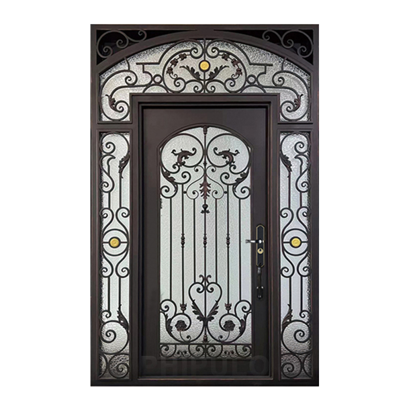 OEM Modern Home Use Wrought Iron Entrance Door Luxury Design Modern Exterior Wrought Cast Iron Gate