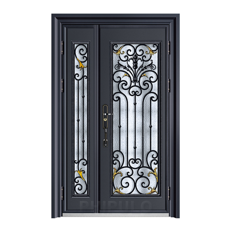 OEM Modern Home Use Wrought Iron Entrance Door Luxury Design Modern Exterior Wrought Cast Iron Gate