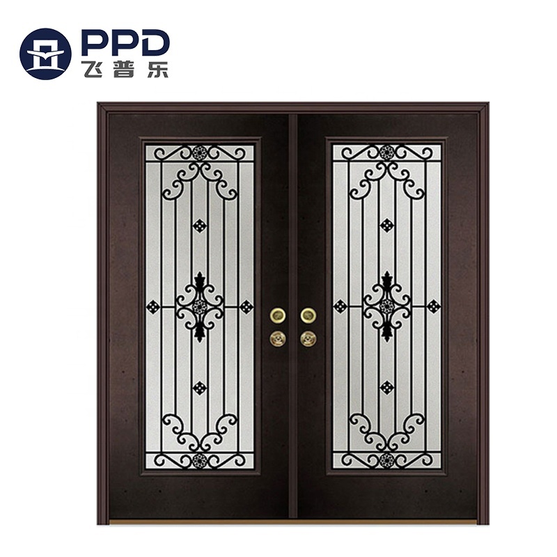 Phipulo Newest Modern Design Hot Sale Exterior Door with Glass Front Door Entry Glass Steel Inserts Doors