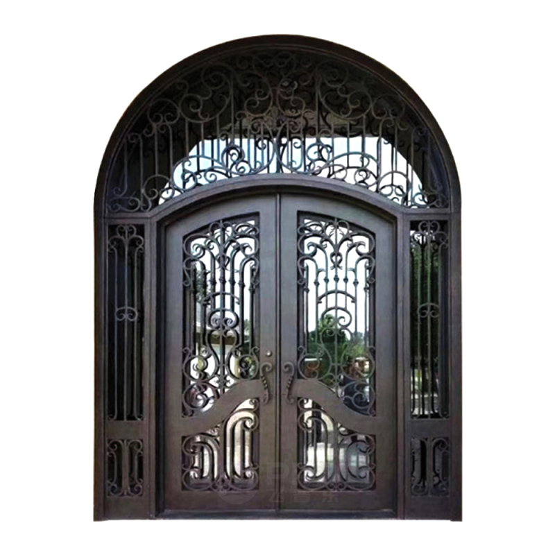 Phipulo Popular Villa Wrought Iron Arched Top Main Door Modern Design Exterior Front Wrought Iron Door For Home