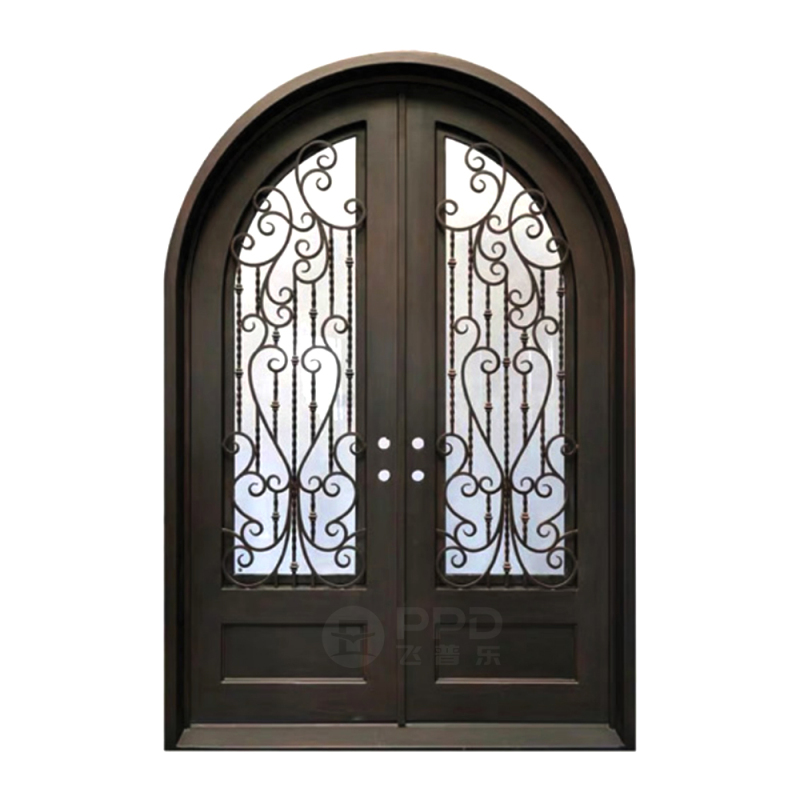 Phipulo Popular Villa Wrought Iron Arched Top Main Door Modern Design Exterior Front Wrought Iron Door For Home