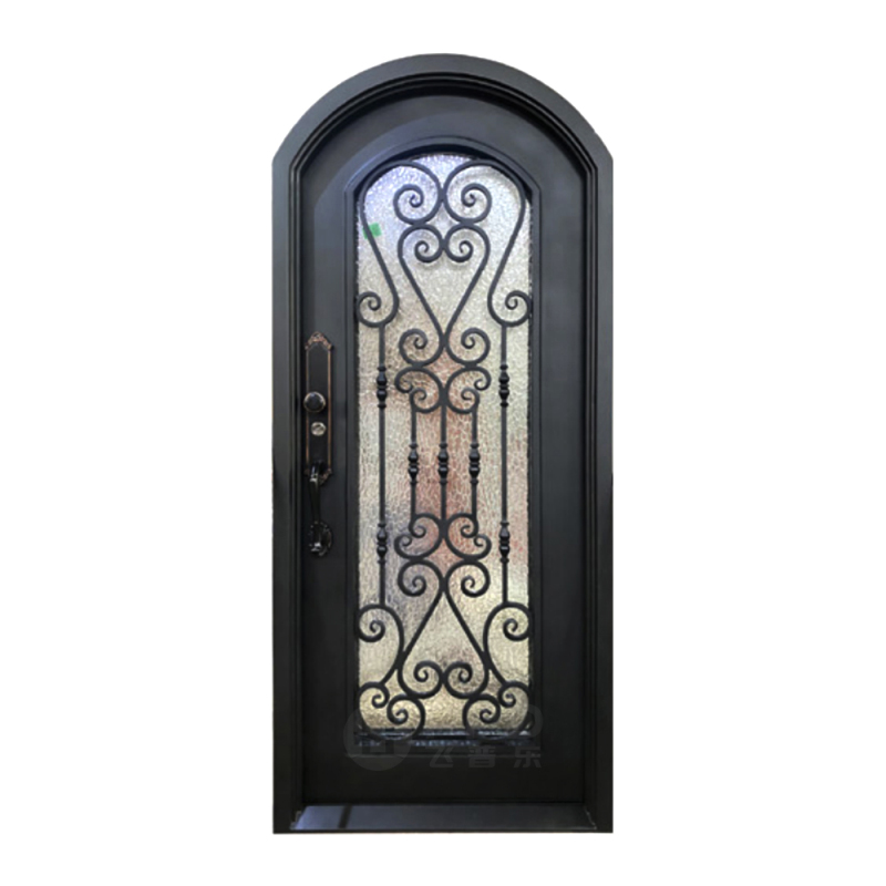 Phipulo Popular Villa Wrought Iron Arched Top Main Door Modern Design Exterior Front Wrought Iron Door For Home