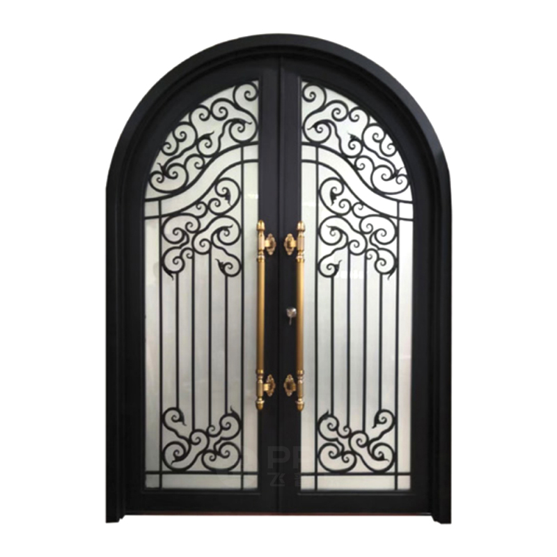 New Arrival Customize House Exterior Entrance Security wrought iron Door Safety Front Main Gate Aluminum Slab Entry Doors