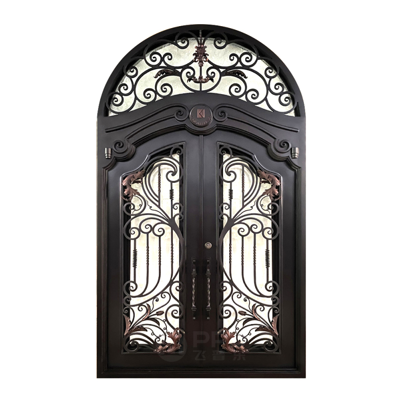 New Arrival Customize House Exterior Entrance Security wrought iron Door Safety Front Main Gate Aluminum Slab Entry Doors