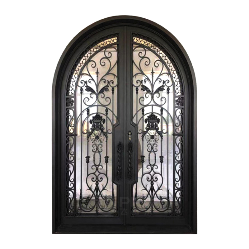 New Arrival Customize House Exterior Entrance Security wrought iron Door Safety Front Main Gate Aluminum Slab Entry Doors