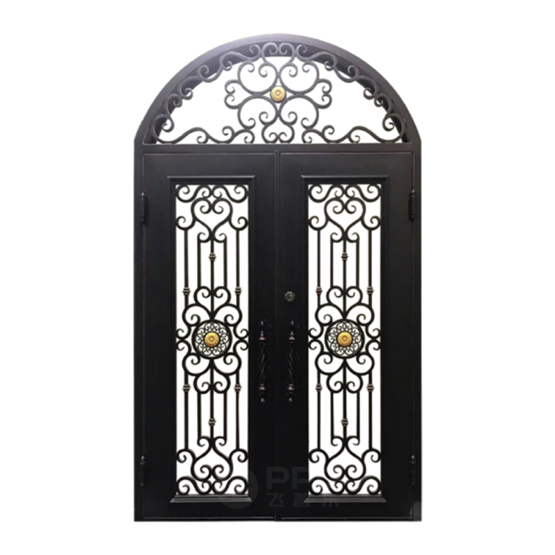 Most Popular Design Wrought Iron Doors with Double Glass Luxury Design Exterior Doors Security Doors