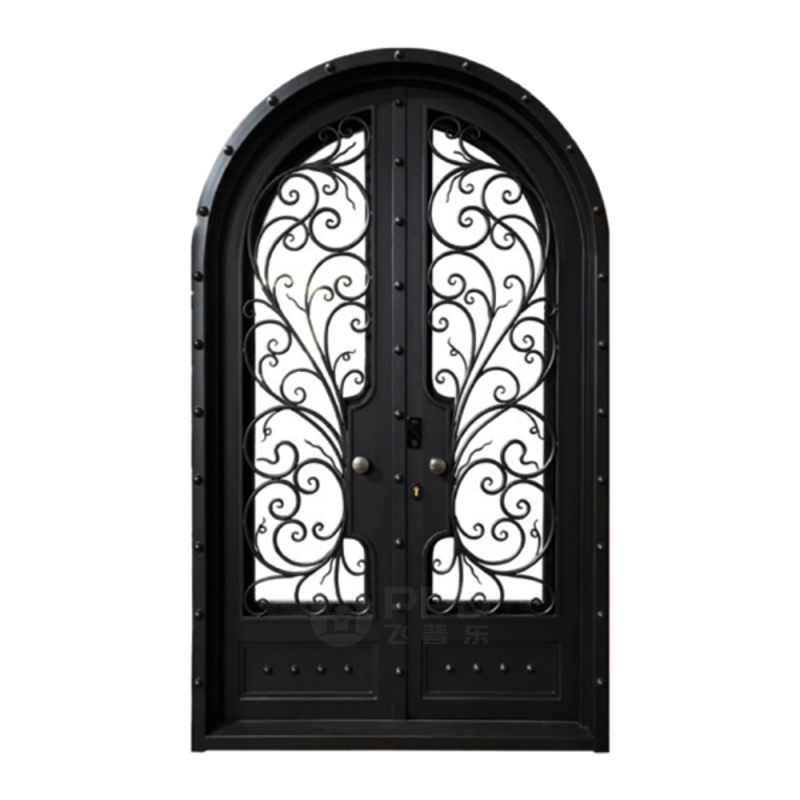 Most Popular Design Wrought Iron Doors with Double Glass Luxury Design Exterior Doors Security Doors