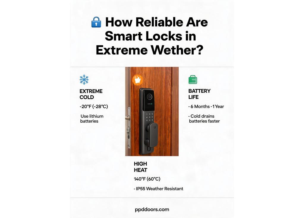 How reliable are smart locks in extreme weather conditions, and what battery life can be expected?