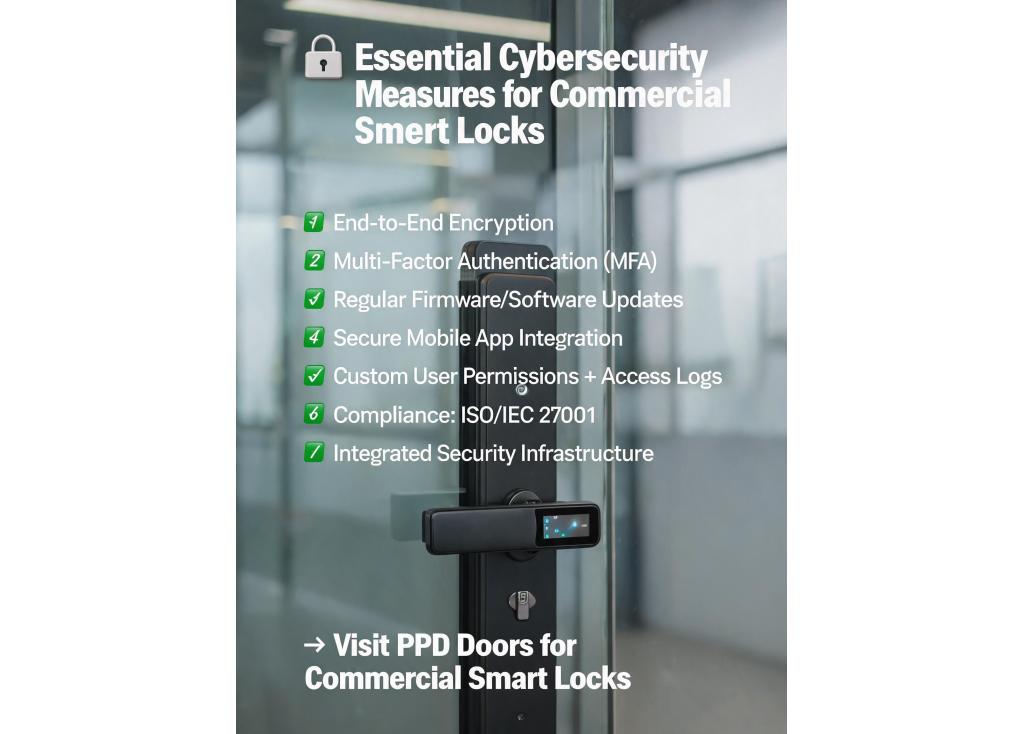 What cybersecurity measures should be considered when selecting a smart lock system for commercial use?