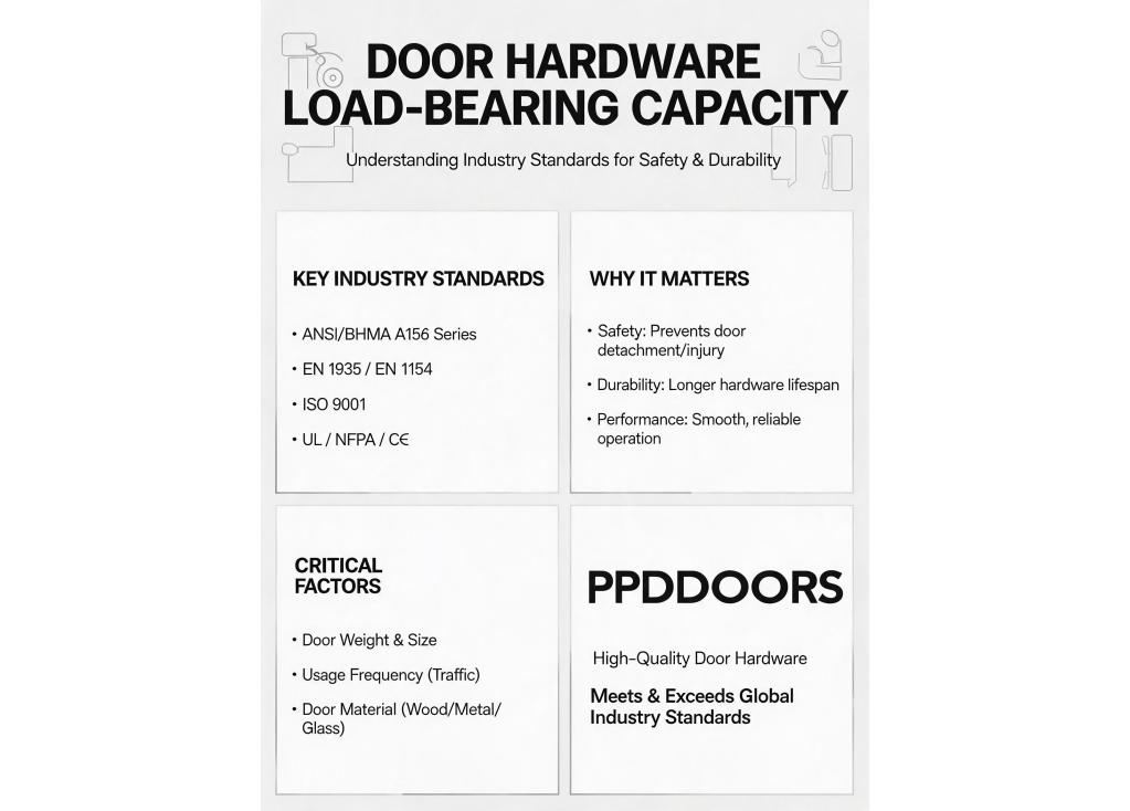 What are the industry standards for load-bearing capacity in door hardware accessories?