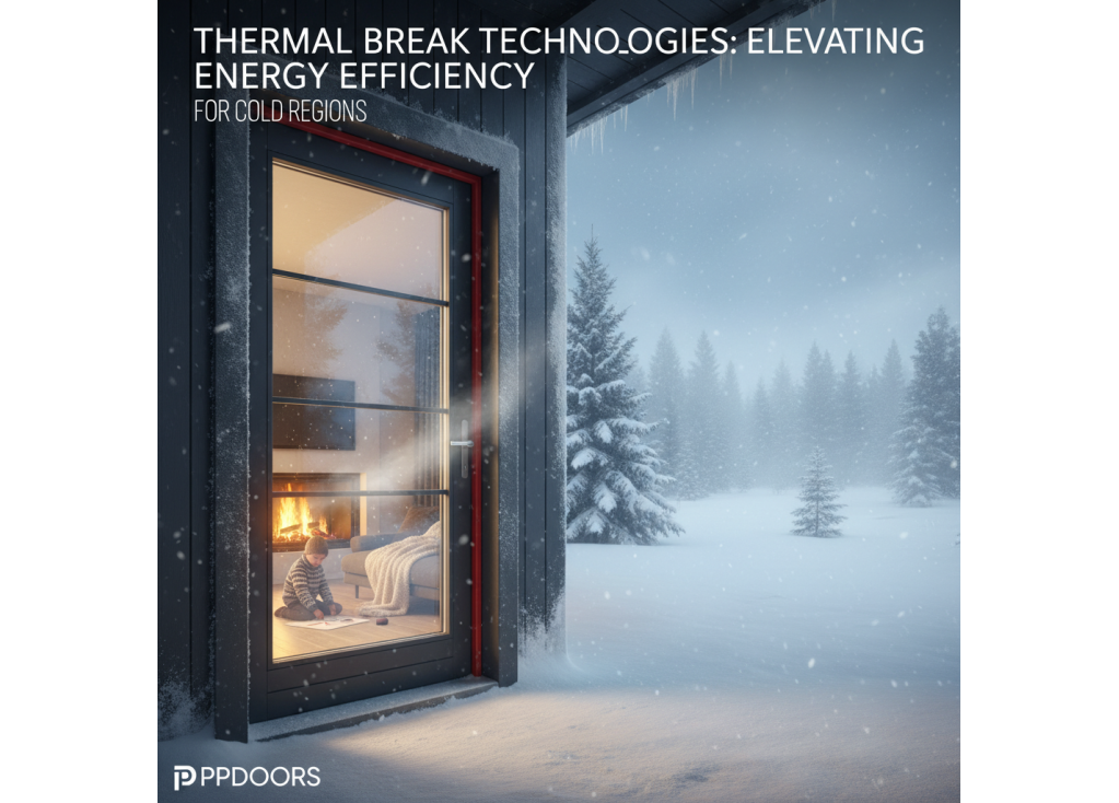How do thermal break technologies improve energy efficiency in exterior doors for cold regions?