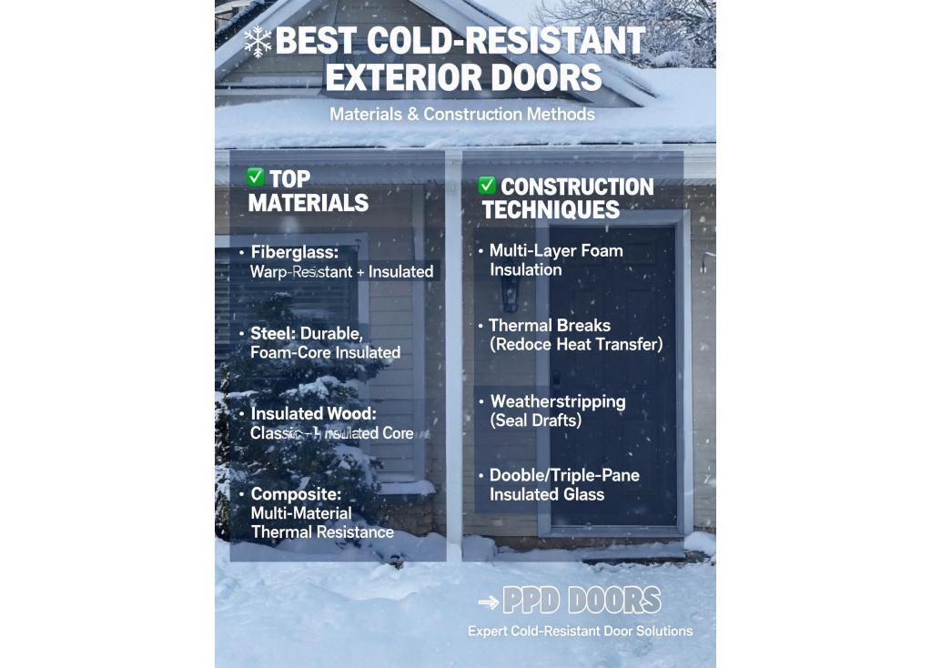 What materials and construction methods are best for creating cold-resistant exterior doors for harsh climates?