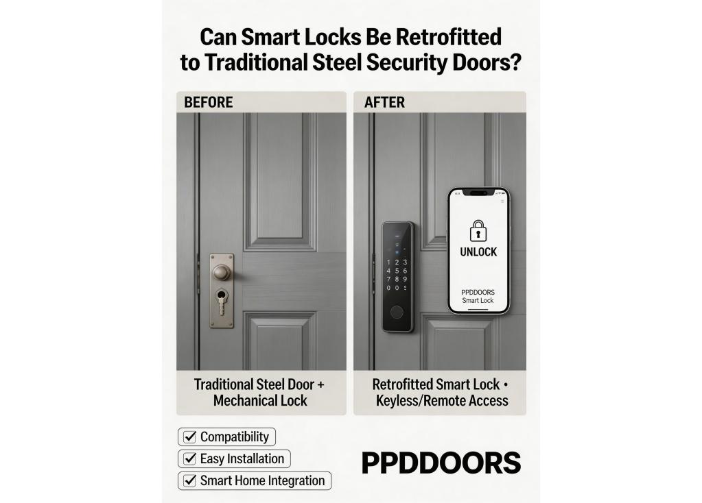 Can smart locks be retrofitted to traditional steel security doors?