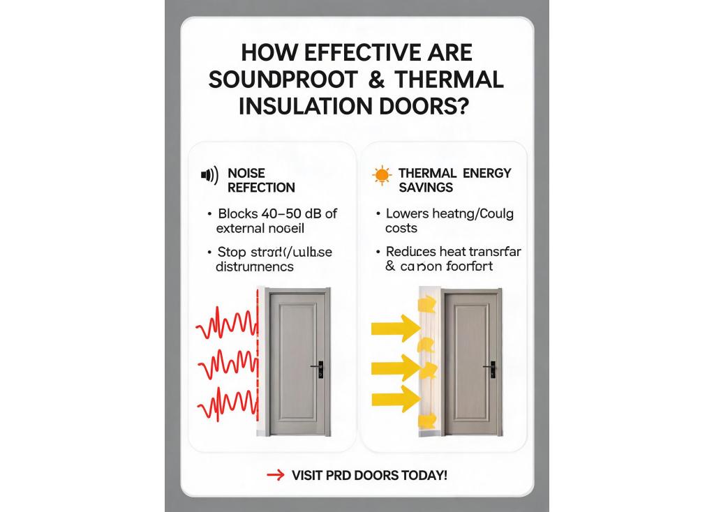 How effective are soundproof and thermal insulation doors in reducing noise and energy costs?