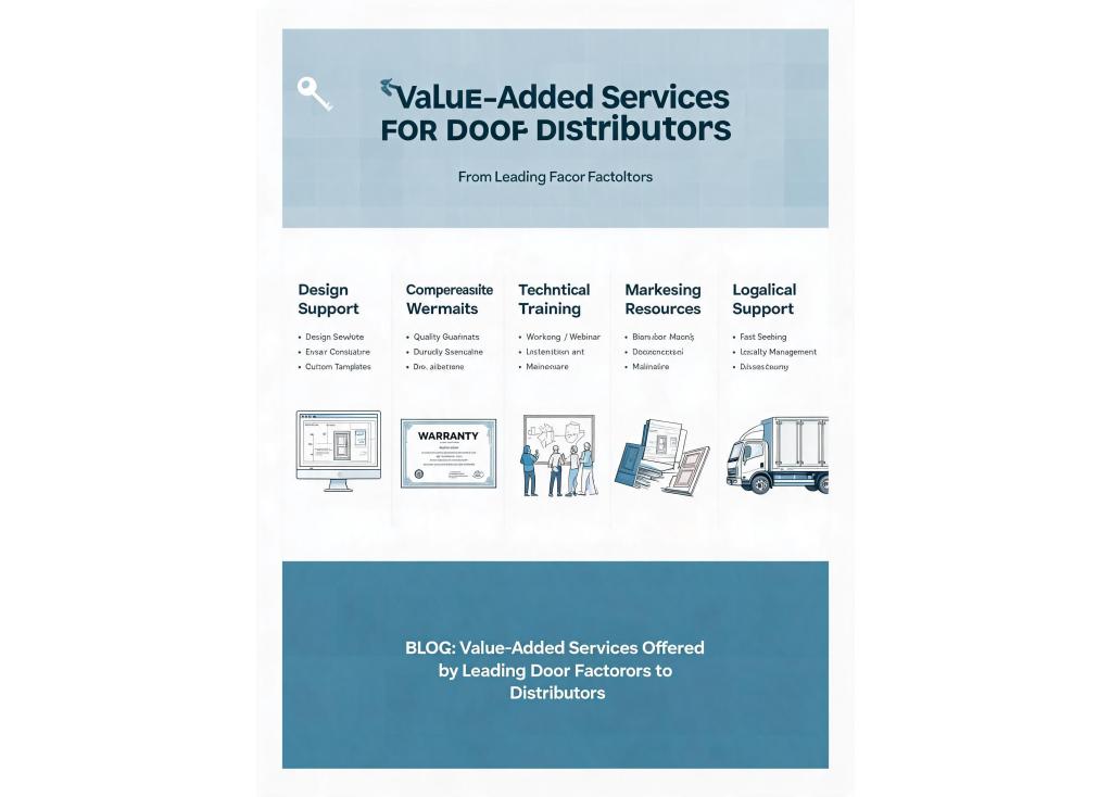 What value-added services (like design support or warranty) do leading door factories offer to distributors?