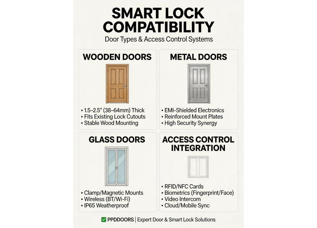 How compatible are smart lock systems with various door types and existing access control systems?