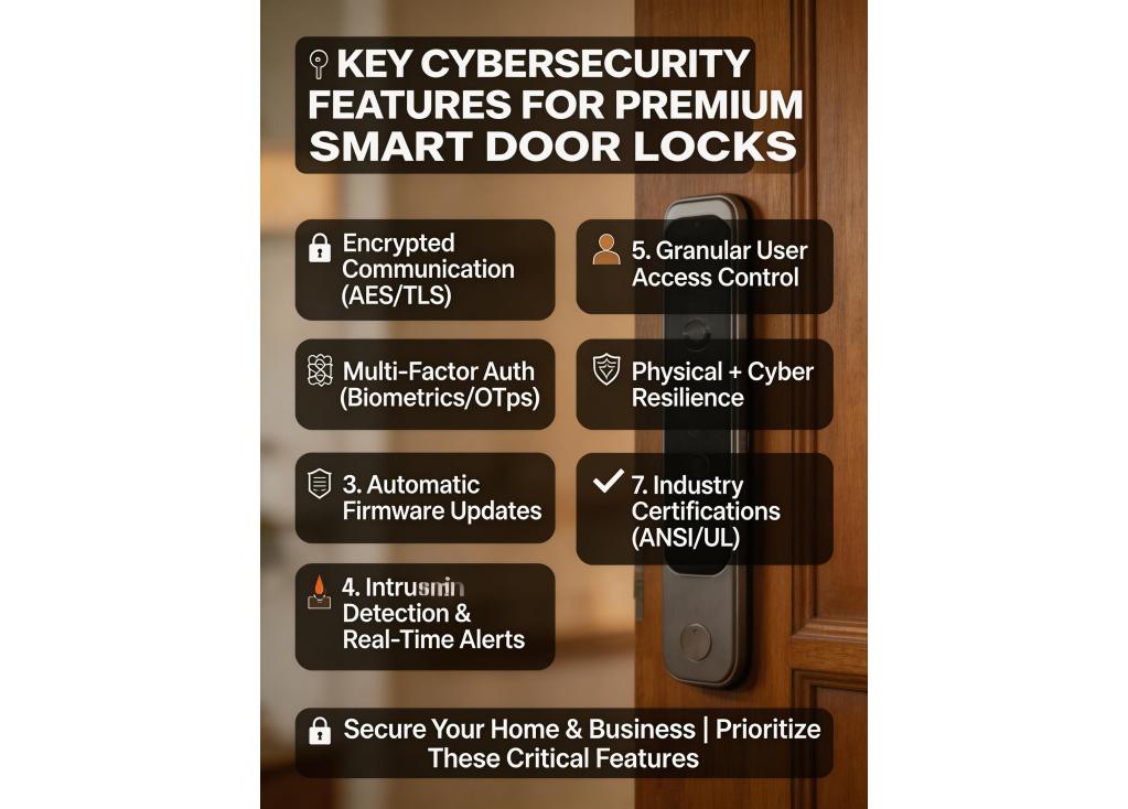 What cybersecurity features should premium smart door locks include?