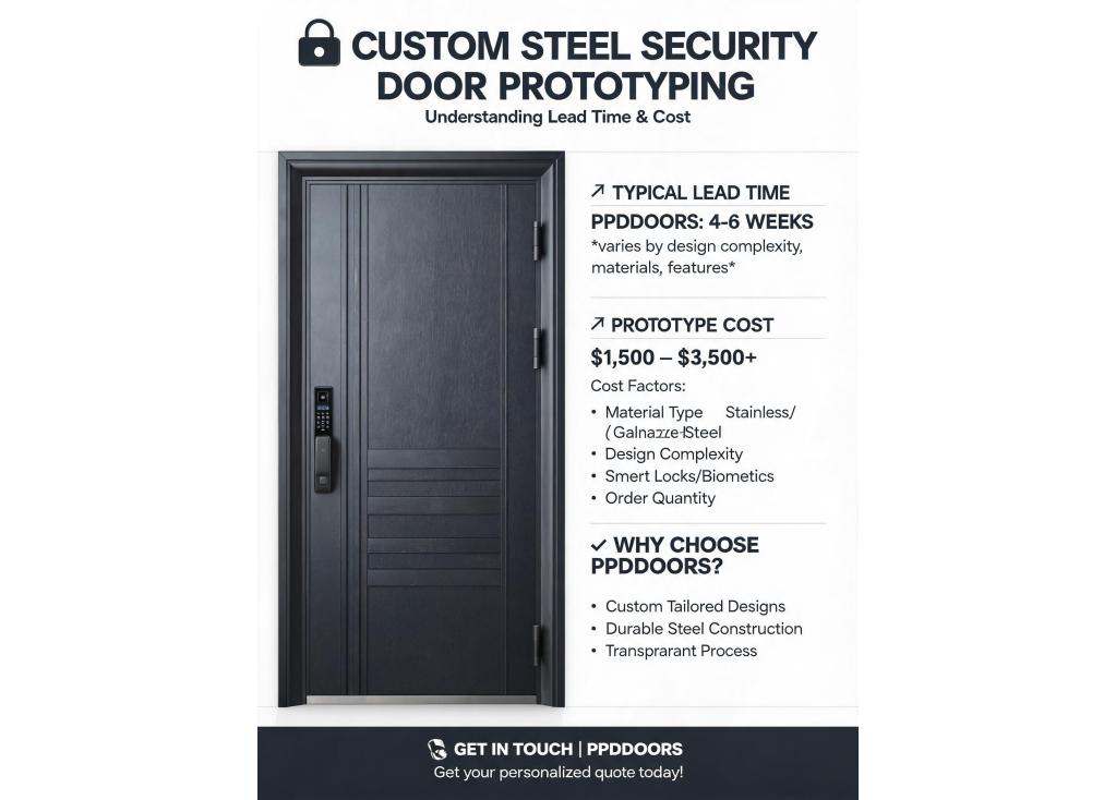 What is the typical lead time and cost for prototyping a custom steel security door?