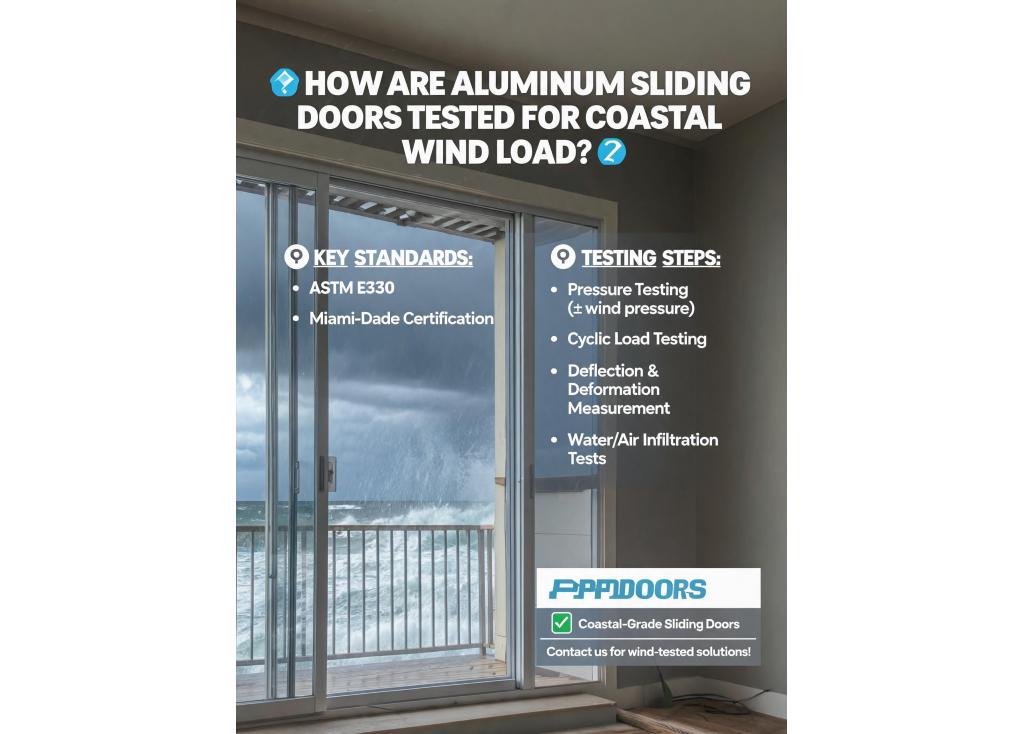 How are aluminum sliding doors tested for wind load resistance in coastal areas?