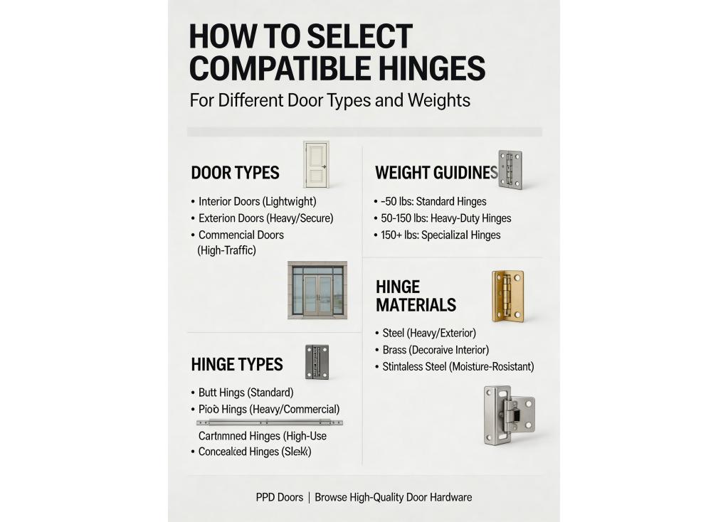 How to select compatible hinges for different door types and weights?