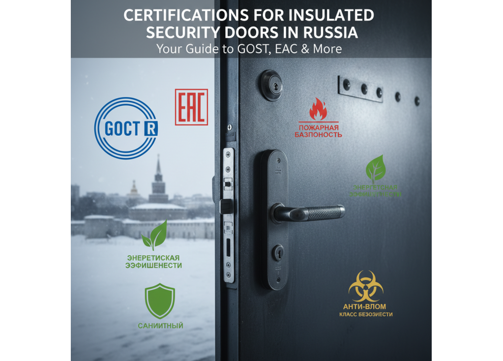 What certifications should insulated security doors have for the Russian market?