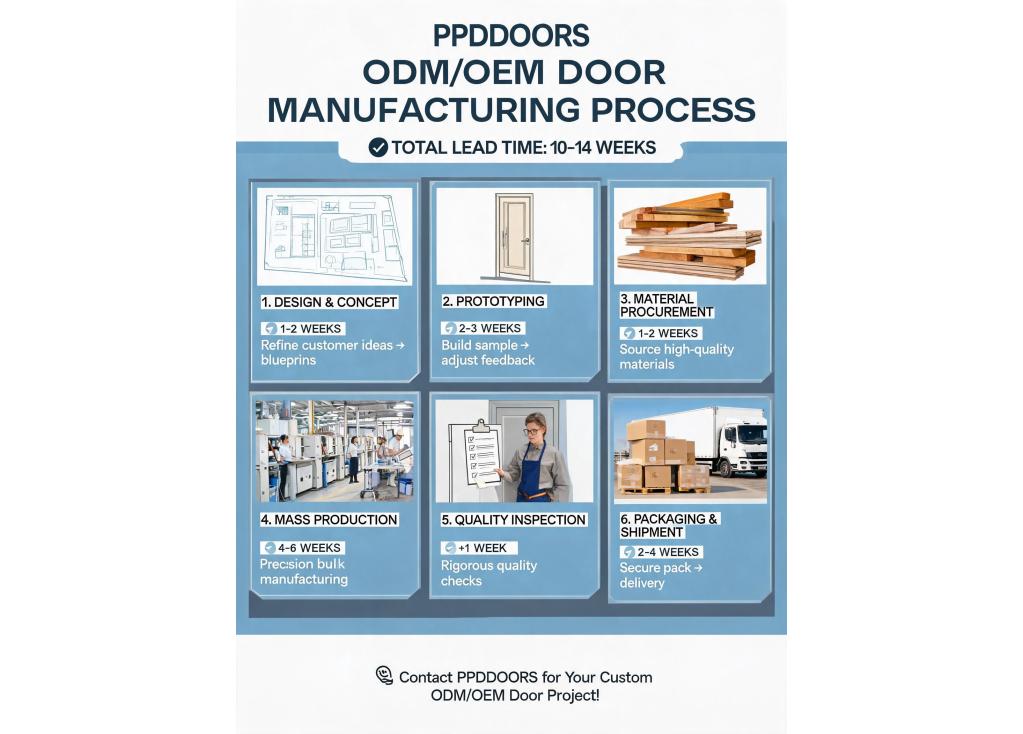 What is the typical lead time and process for ODM/OEM door manufacturing from design to shipment?