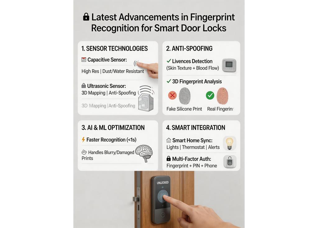 What are the latest advancements in fingerprint recognition technology for smart door locks?