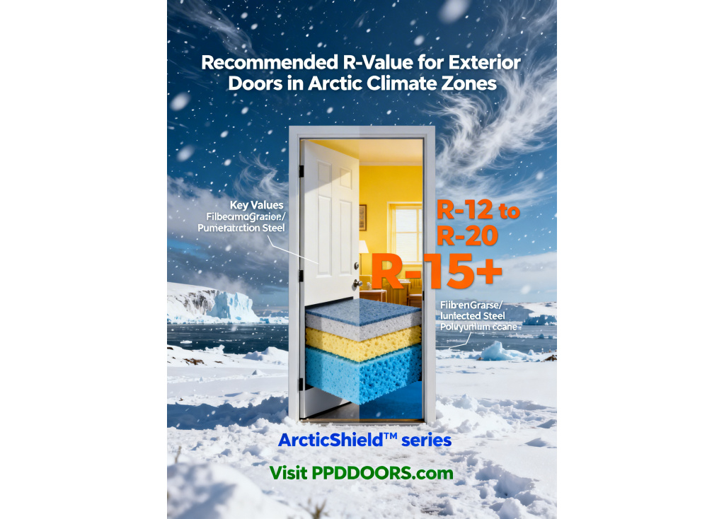 What is the recommended R-value for exterior doors used in Arctic climate zones?
