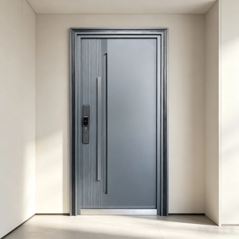 Modern Smart Entry Door, Grey Villa Front Door with Long Handle and Digital Lock
