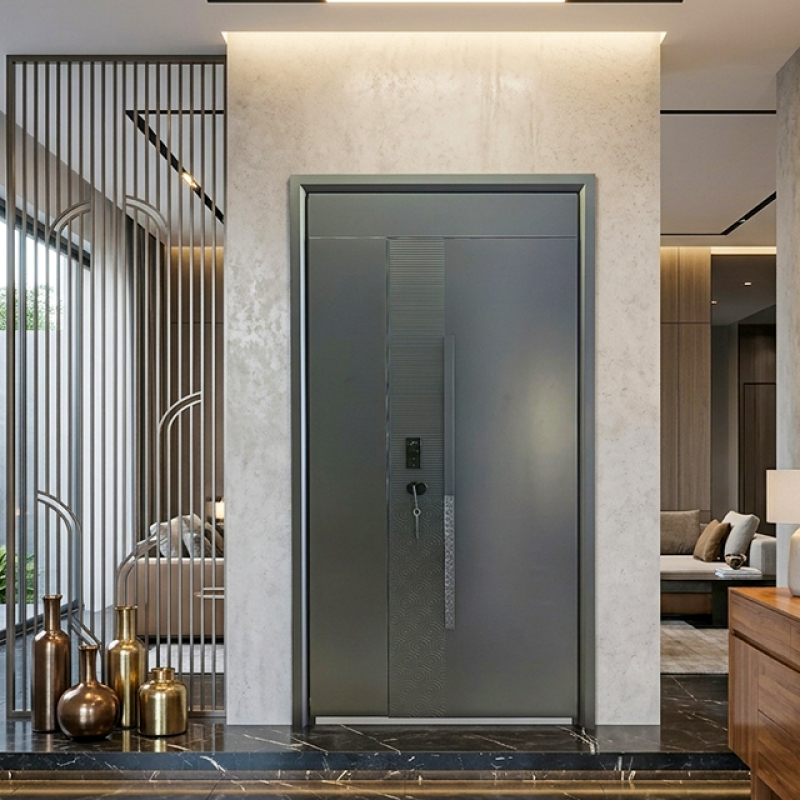 Grey Heavy duty door with smart lock cold rolled sheet steel door for high security industrial 