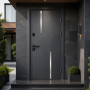 Russia Door of Matte Dark Grey Groove Design Steel Door for Modern Building Entry 