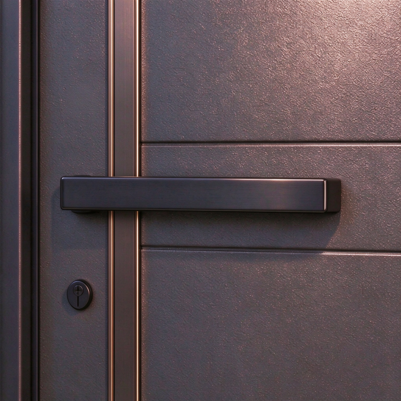 Weather Resistant with Dark Brown Matte Surface and Gold Vertical Stripes for Villa Main Entrance