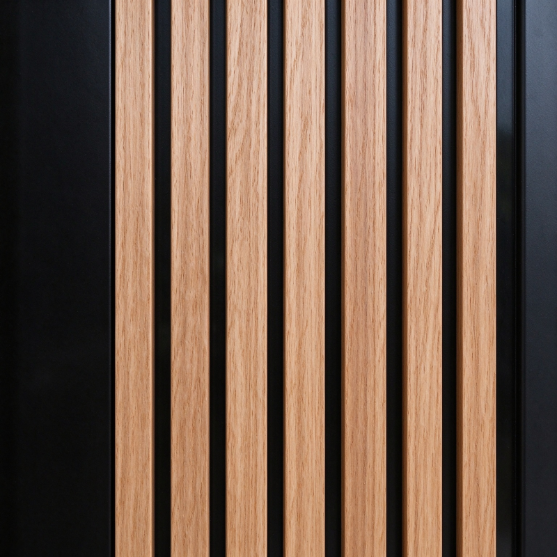 Russia Door Glossy Black Steel Door with Vertical Wood Slat Pattern for Villa Entrance