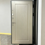 Russia Door Black Ribbed Steel Door with Wavy Light Timber Pattern for House Front Entry